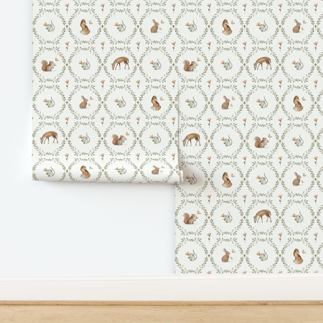 Neutral Woodland Deer Squirrel Baby Nursery Fox Rabbit Mouse Whimsical Fun Cute Happy Cheerful Soft Pastel Custom Removable Wallpaper by Spoonflower Peel & Stick Wallpaper 2FT Wide 18001017